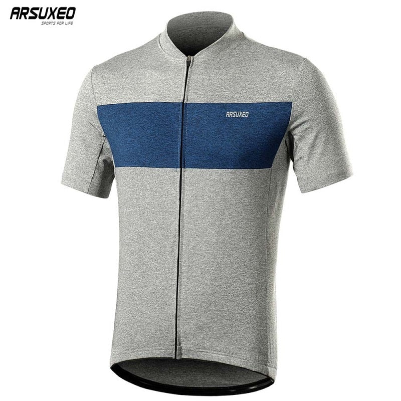 ARSUXEO Men's Short Sleeve Cycling Jersey Pro Quick Dry MTB Bicycle Shirt Mountain Bike Downhill Clothing With Pocket 639