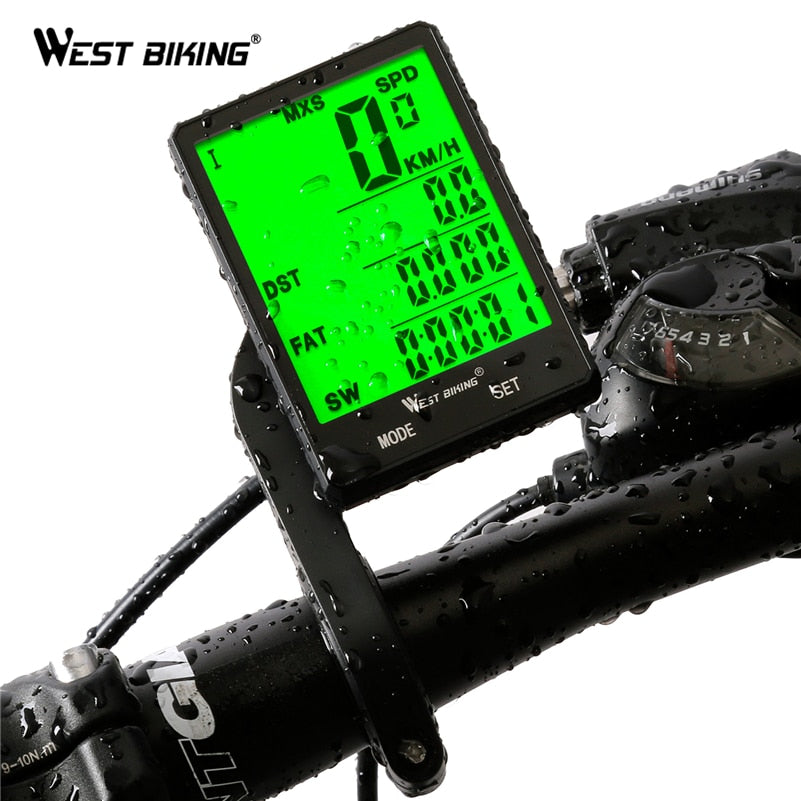 WEST BIKING 2.8" Large Screen Bicycle Computer Wireless Wired Bike Computer Rainproof Speedometer Odometer Stopwatch for Cycling