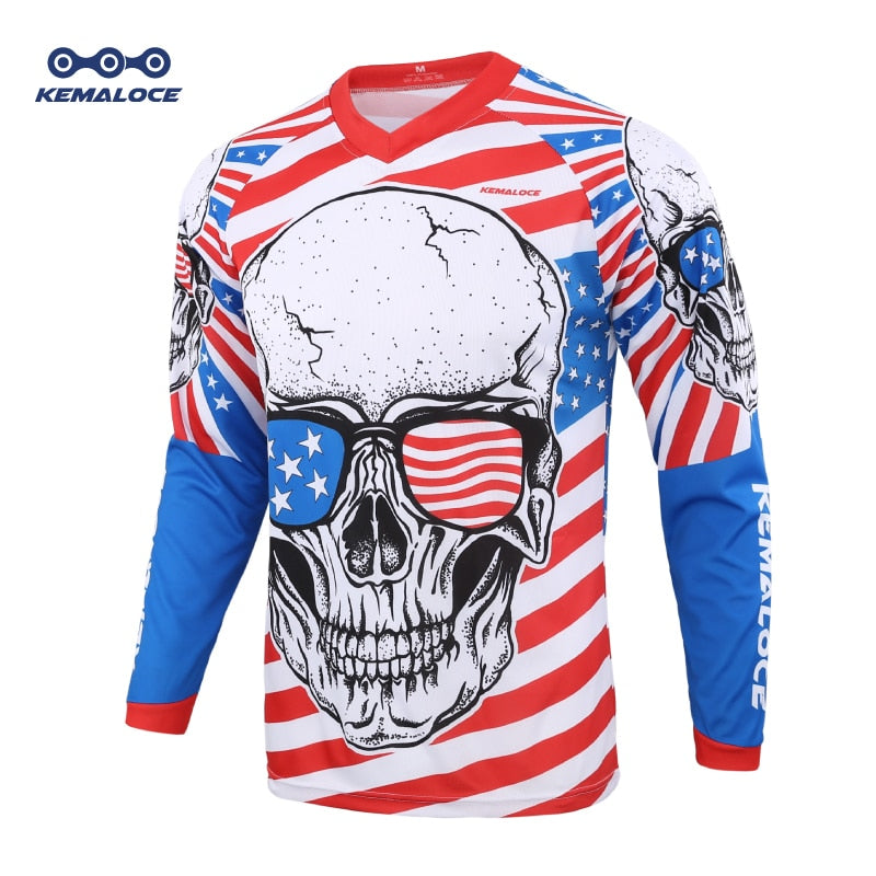 2020 Blue Full Sleeve Downhill Mtb Jersey Enduro Motocross Men USA Mountain Bike Jersey Unisex Skull BMX Downhill Shirt Tops