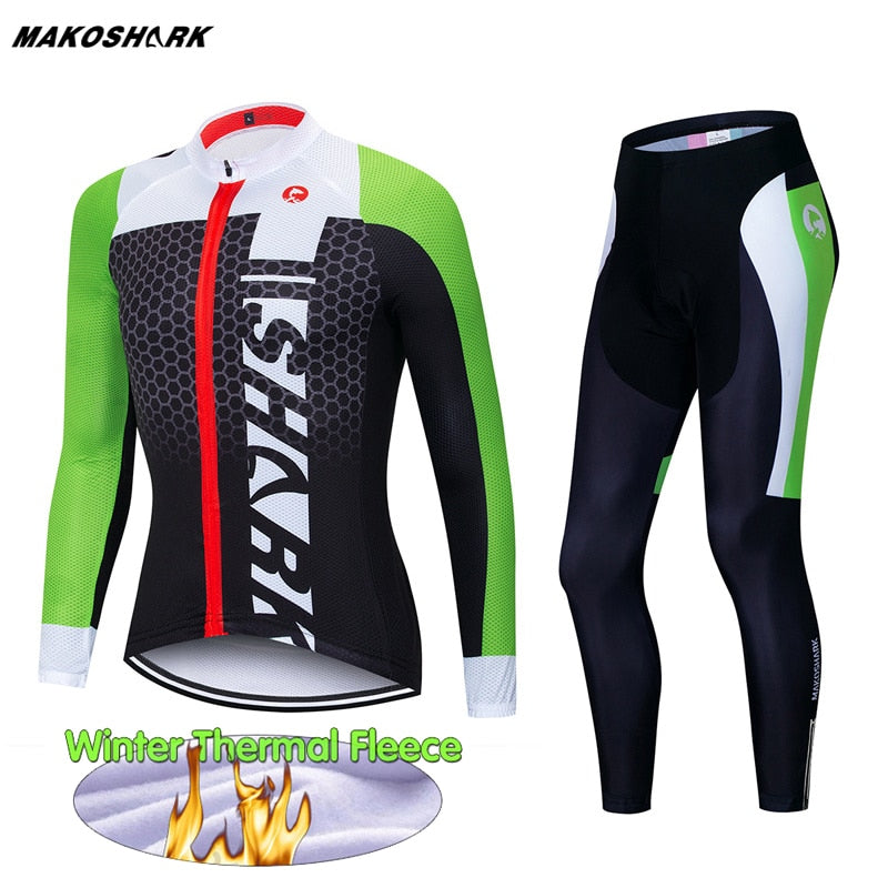 4 Colors Long Sleeve Winter Cycling Clothes Set Winter Thermal Fleece Bike Apparel Ropa Cilismo Invierno MTB Bicycle Clothing