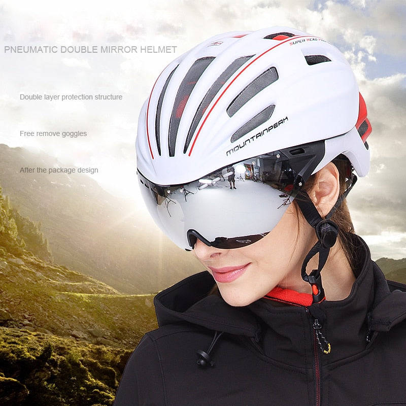 Cycling helmet glasses integrated bicycle with goggles riding equipment mountain bike helmet men and women