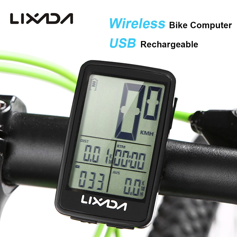 Lixada Rainproof MTB Bike Cycling Computer USB Rechargeable Wireless Bicycle Speedometer Odometer Bike Temperature Stopwatch