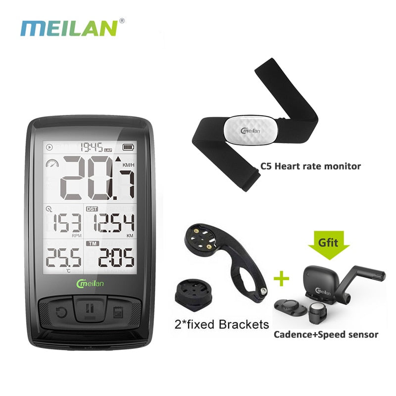 meilan M4 Wireless Bicycle Computer Bike speedometer with Speed & Cadence Sensor can connect Bluetooth ANT+GIYO m4