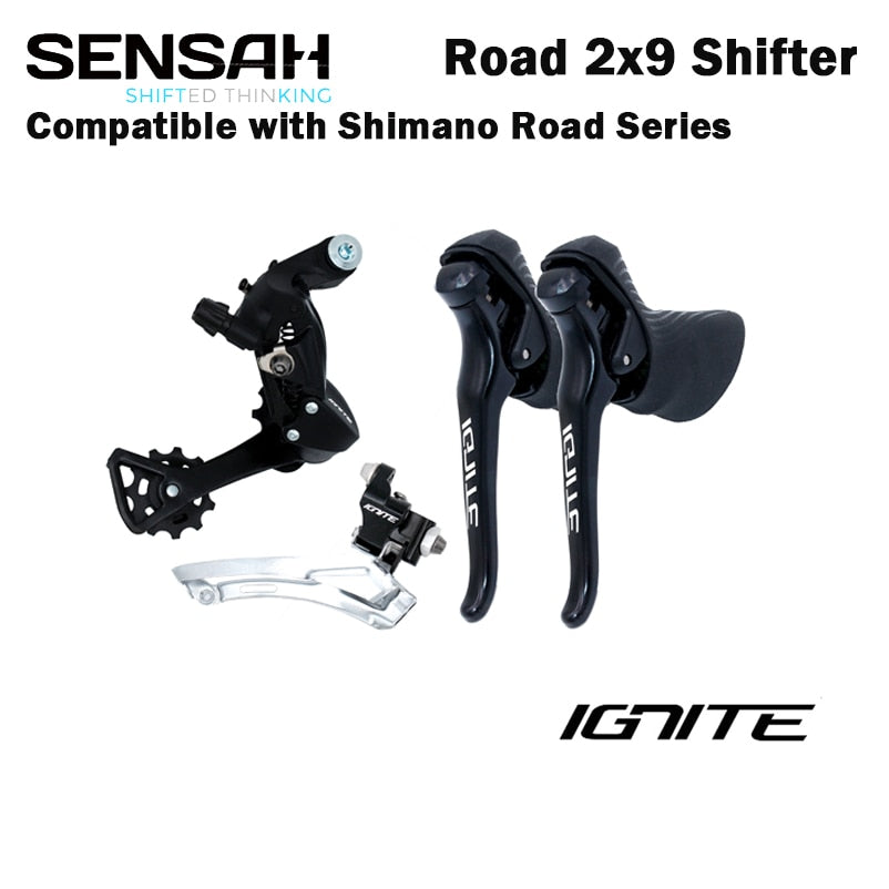 Sensah ignite 2x9 groupset brake shifter 9 speed rear derailleur compatible 32t cassette R7000 Tiagra Sora sensah empire pro