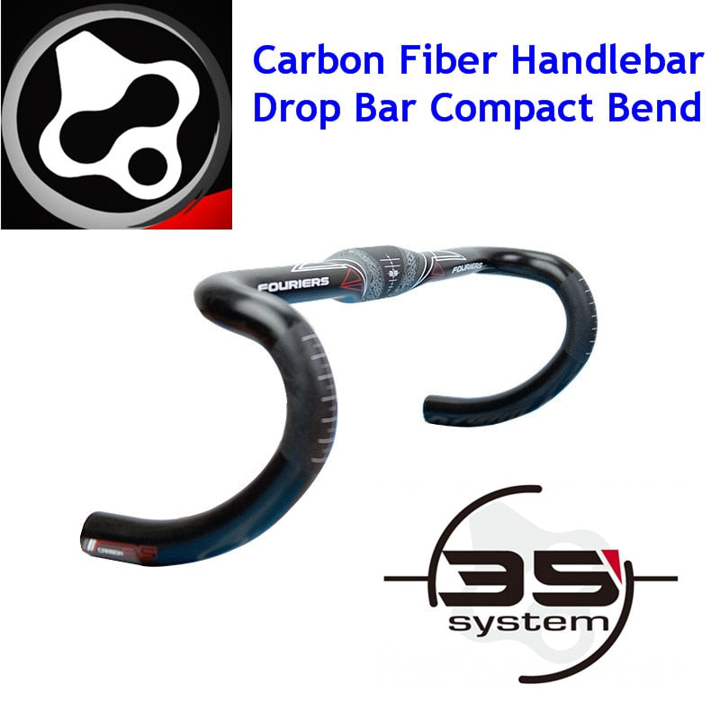 FOURIERS Carbon Fiber Road Bike Handlebar Drop Bar Compact Bend 700C Bicycle Bent Bars