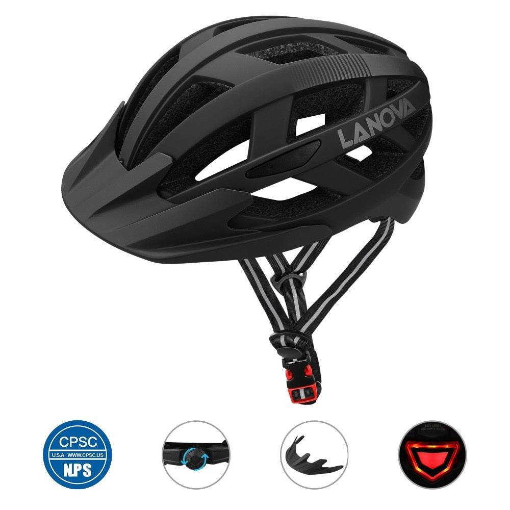 LANOVA Cycling Helmet Bike Helmet USB Rechargeable LED Lights, Bicycle Helmet Road MTB Helmet Adult Ultralight Integrally-Molded